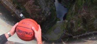 Watch what happens when a spinning basketball gets thrown off a dam
